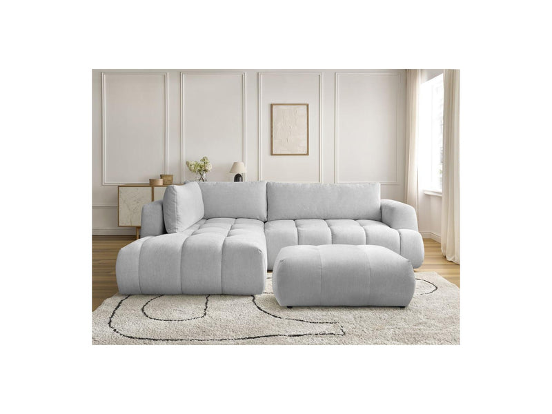 Canapé D'Angle L Convertible - Fuji - Tissu Lisse Avec Pouf - Angle Gauche