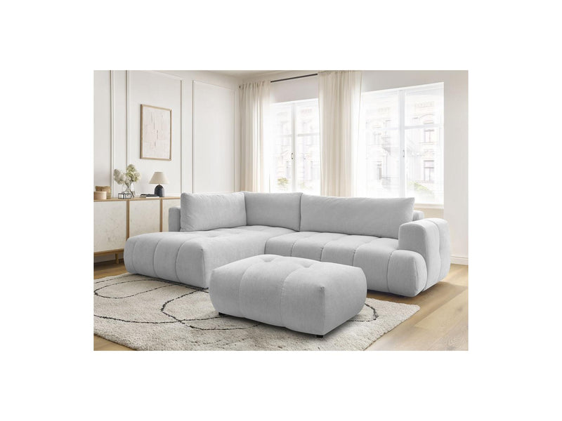 Canapé D'Angle L Convertible - Fuji - Tissu Lisse Avec Pouf - Angle Gauche