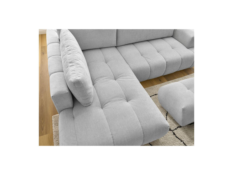 Canapé D'Angle L Convertible - Fuji - Tissu Lisse Avec Pouf - Angle Gauche