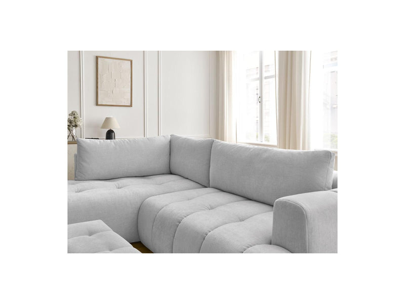 Canapé D'Angle L Convertible - Fuji - Tissu Lisse Avec Pouf - Angle Gauche
