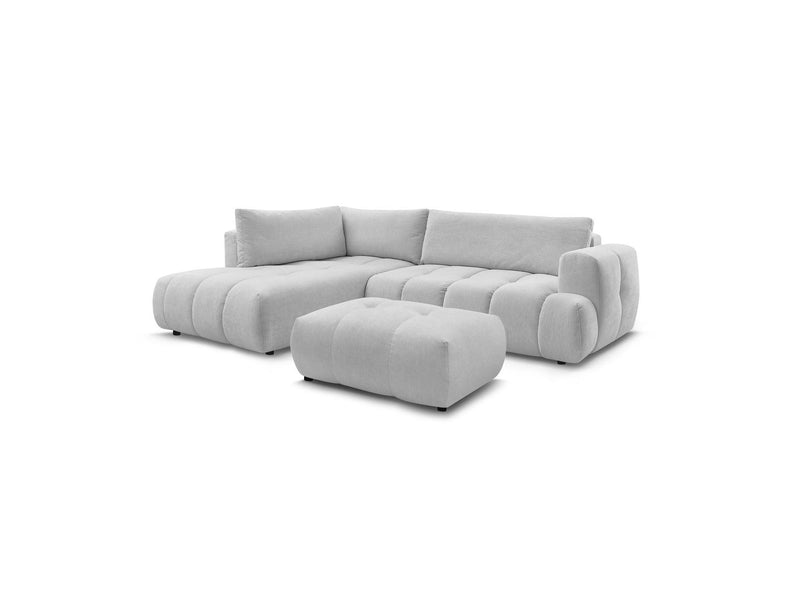 Canapé D'Angle L Convertible - Fuji - Tissu Lisse Avec Pouf - Angle Gauche