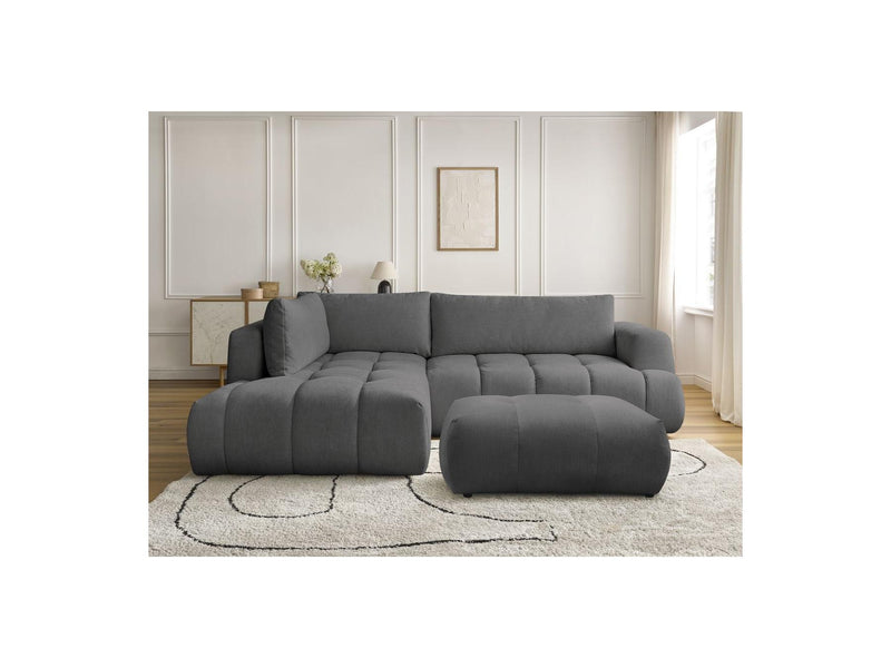 Canapé D'Angle L Convertible - Fuji - Tissu Lisse Avec Pouf - Angle Gauche