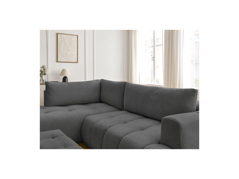 Canapé D'Angle L Convertible - Fuji - Tissu Lisse Avec Pouf - Angle Gauche