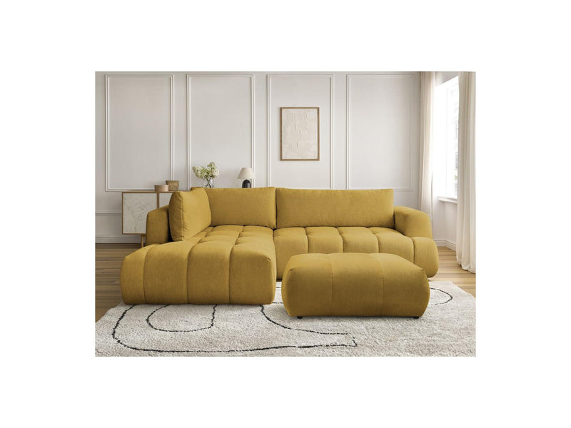 Canapé D'Angle L Convertible - Fuji - Tissu Lisse Avec Pouf - Angle Gauche