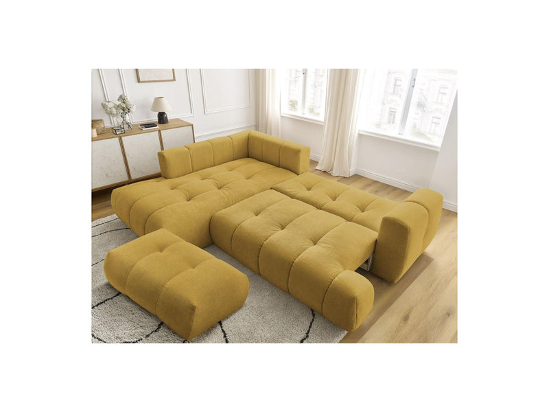 Canapé D'Angle L Convertible - Fuji - Tissu Lisse Avec Pouf - Angle Gauche