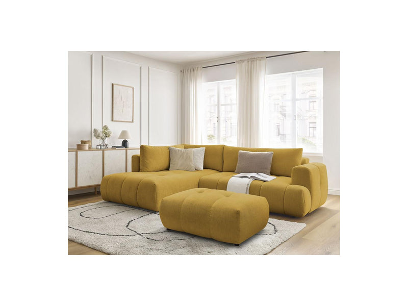 Canapé D'Angle L Convertible - Fuji - Tissu Lisse Avec Pouf - Angle Gauche