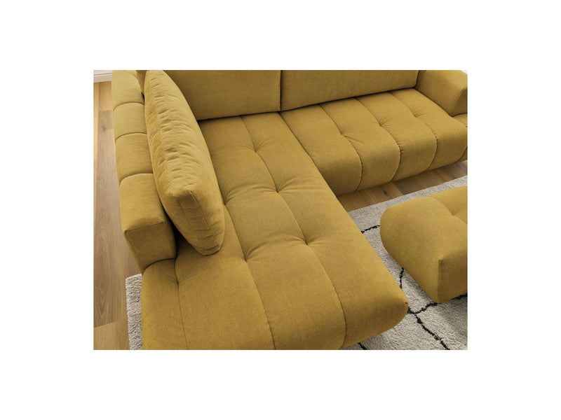 Canapé D'Angle L Convertible - Fuji - Tissu Lisse Avec Pouf - Angle Gauche