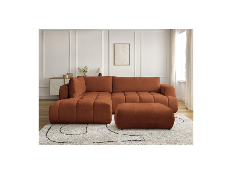 Canapé D'Angle L Convertible - Fuji - Tissu Lisse Avec Pouf - Angle Gauche