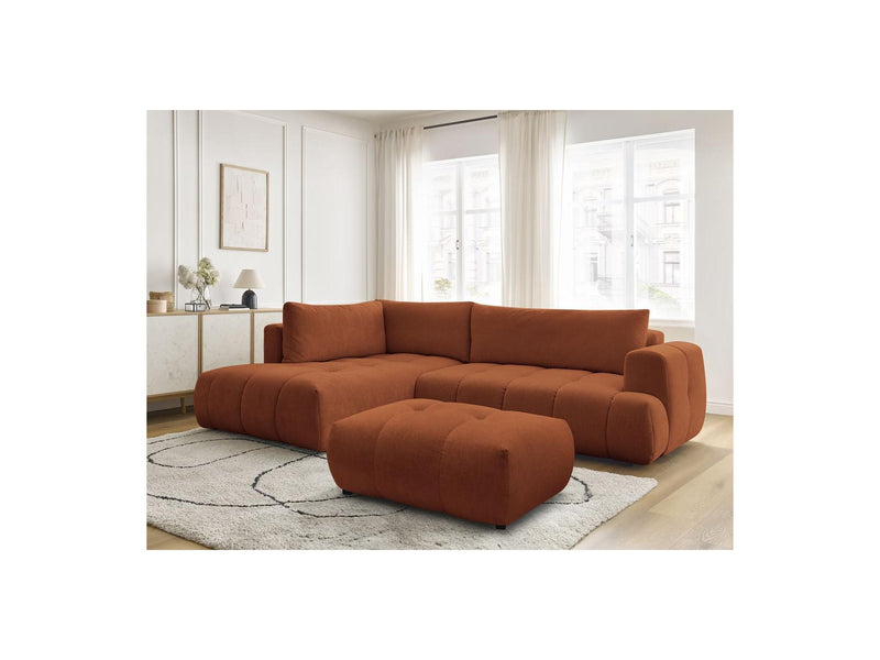 Canapé D'Angle L Convertible - Fuji - Tissu Lisse Avec Pouf - Angle Gauche