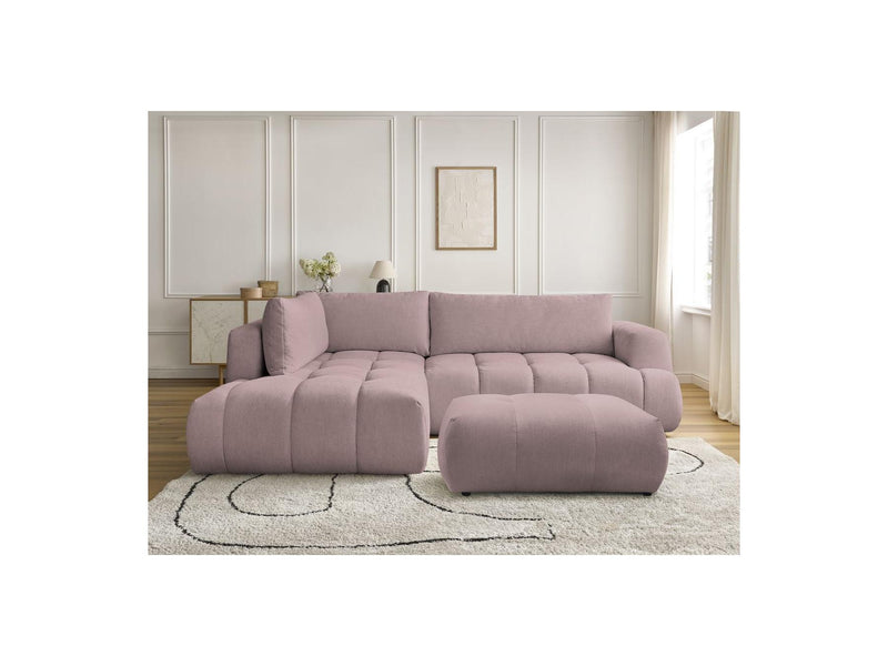 Canapé D'Angle L Convertible - Fuji - Tissu Lisse Avec Pouf - Angle Gauche