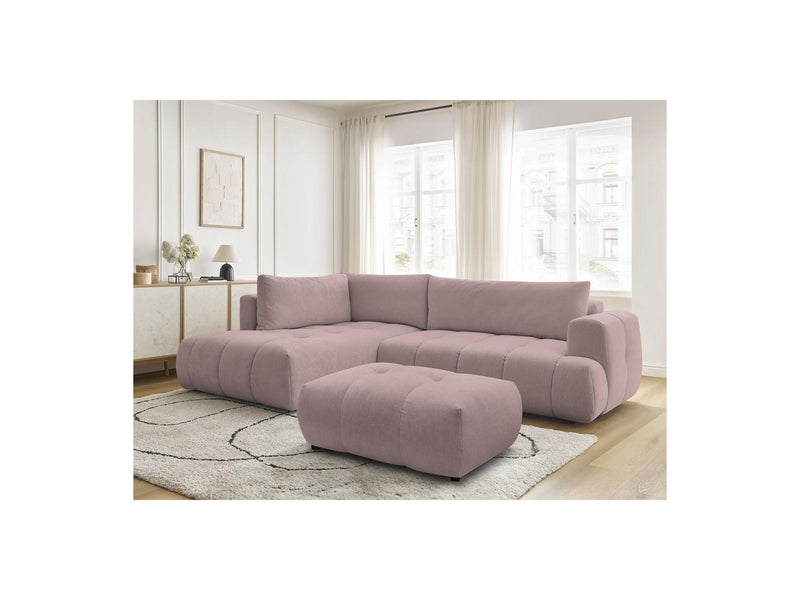 Canapé D'Angle L Convertible - Fuji - Tissu Lisse Avec Pouf - Angle Gauche