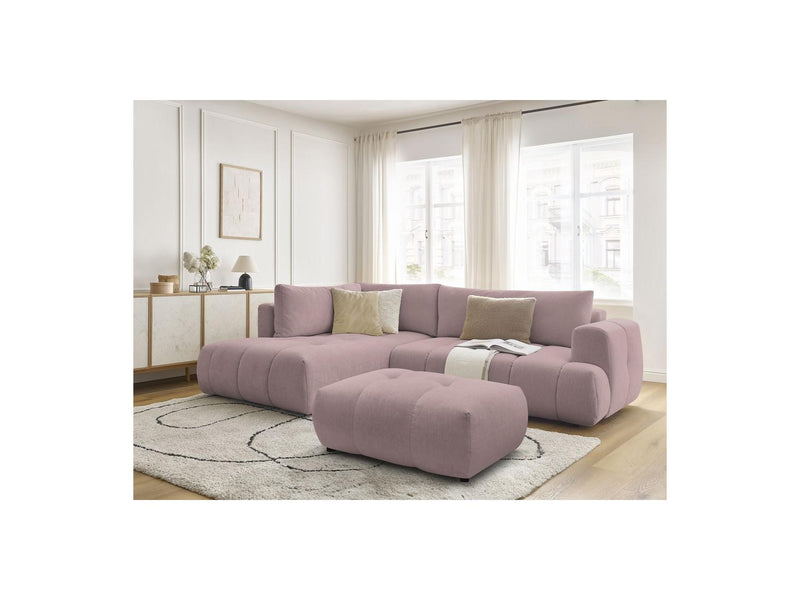 Canapé D'Angle L Convertible - Fuji - Tissu Lisse Avec Pouf - Angle Gauche