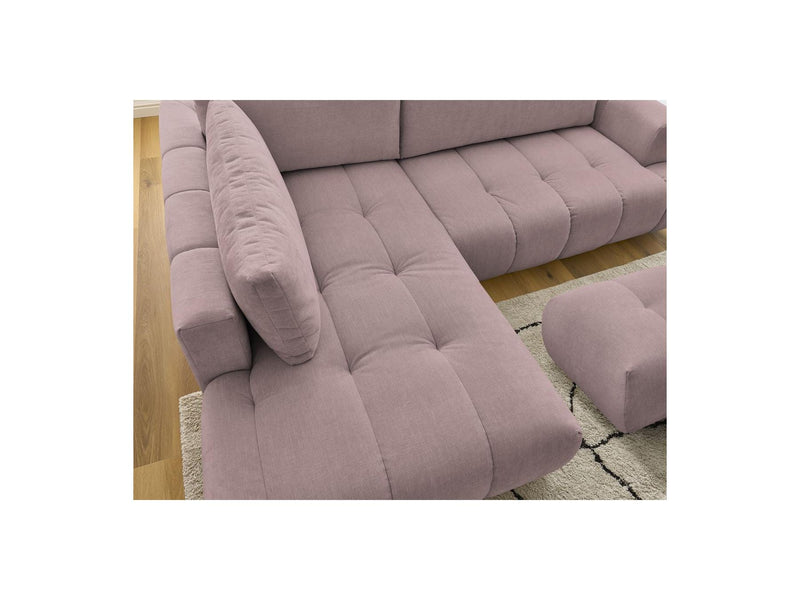 Canapé D'Angle L Convertible - Fuji - Tissu Lisse Avec Pouf - Angle Gauche