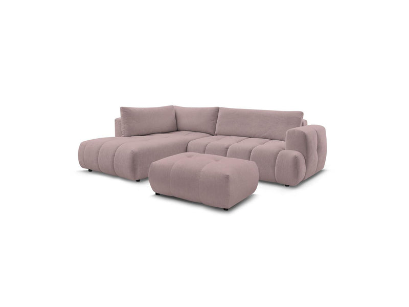 Canapé D'Angle L Convertible - Fuji - Tissu Lisse Avec Pouf - Angle Gauche