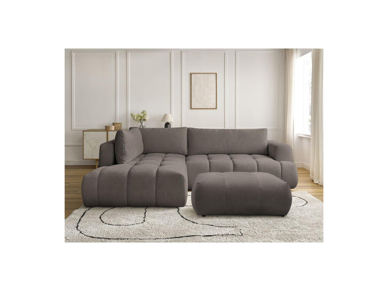 Canapé D'Angle L Convertible - Fuji - Tissu Lisse Avec Pouf - Angle Gauche