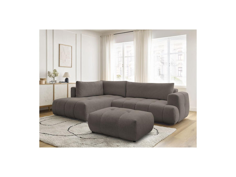 Canapé D'Angle L Convertible - Fuji - Tissu Lisse Avec Pouf - Angle Gauche