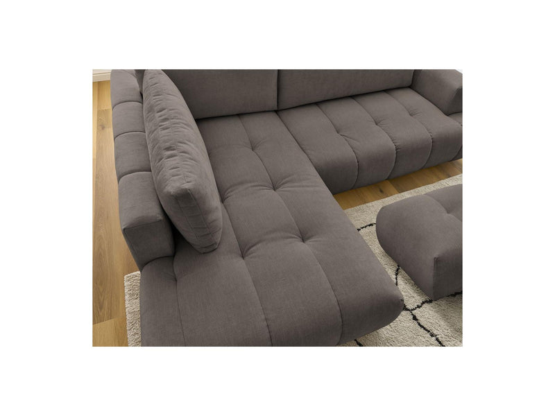 Canapé D'Angle L Convertible - Fuji - Tissu Lisse Avec Pouf - Angle Gauche