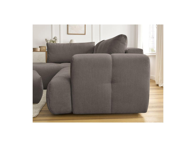 Canapé D'Angle L Convertible - Fuji - Tissu Lisse Avec Pouf - Angle Gauche