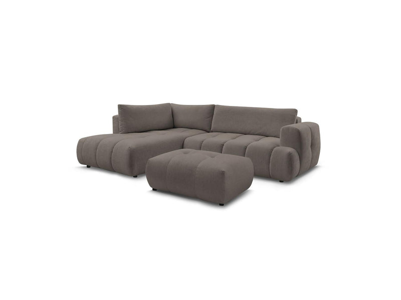 Canapé D'Angle L Convertible - Fuji - Tissu Lisse Avec Pouf - Angle Gauche