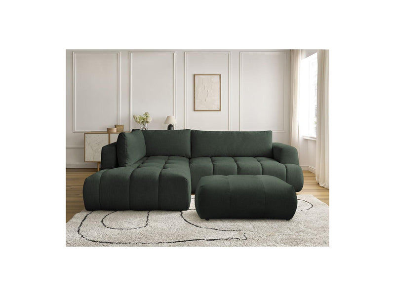 Canapé D'Angle L Convertible - Fuji - Tissu Lisse Avec Pouf - Angle Gauche