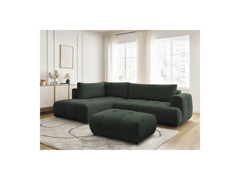 Canapé D'Angle L Convertible - Fuji - Tissu Lisse Avec Pouf - Angle Gauche