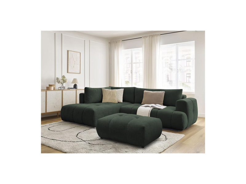 Canapé D'Angle L Convertible - Fuji - Tissu Lisse Avec Pouf - Angle Gauche