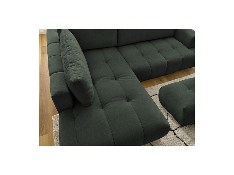 Canapé D'Angle L Convertible - Fuji - Tissu Lisse Avec Pouf - Angle Gauche