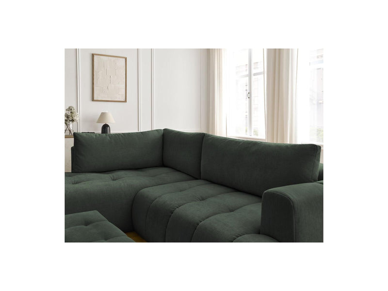 Canapé D'Angle L Convertible - Fuji - Tissu Lisse Avec Pouf - Angle Gauche