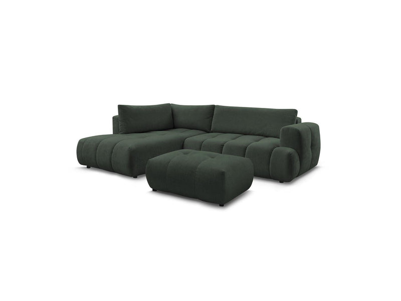 Canapé D'Angle L Convertible - Fuji - Tissu Lisse Avec Pouf - Angle Gauche