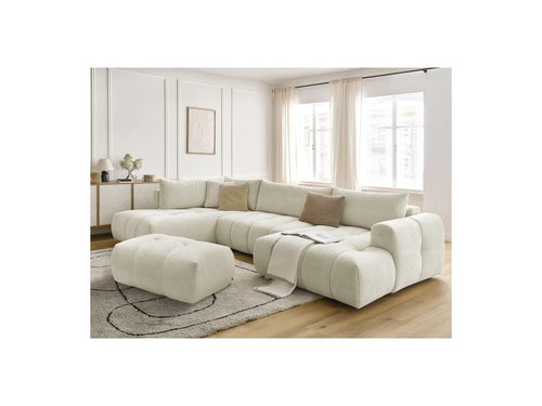Canapé Panoramique Convertible - Fuji - Tissu Lisse Avec Pouf - Angle Droit