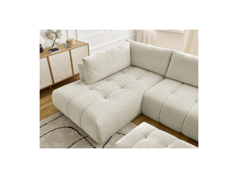 Canapé Panoramique Convertible - Fuji - Tissu Lisse Avec Pouf - Angle Droit