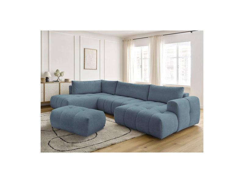 Canapé Panoramique Convertible - Fuji - Tissu Lisse Avec Pouf - Angle Droit