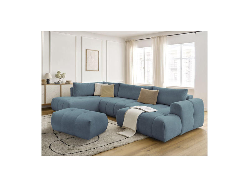 Canapé Panoramique Convertible - Fuji - Tissu Lisse Avec Pouf - Angle Droit