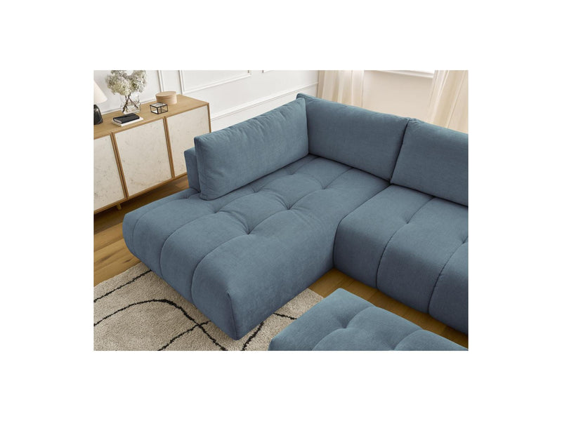 Canapé Panoramique Convertible - Fuji - Tissu Lisse Avec Pouf - Angle Droit