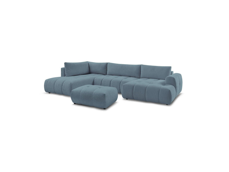 Canapé Panoramique Convertible - Fuji - Tissu Lisse Avec Pouf - Angle Droit