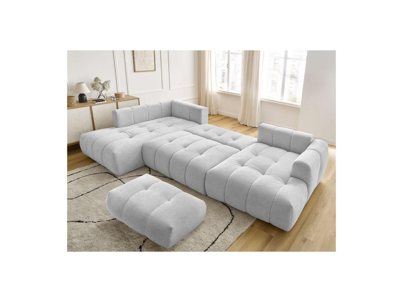 Canapé Panoramique Convertible - Fuji - Tissu Lisse Avec Pouf - Angle Droit