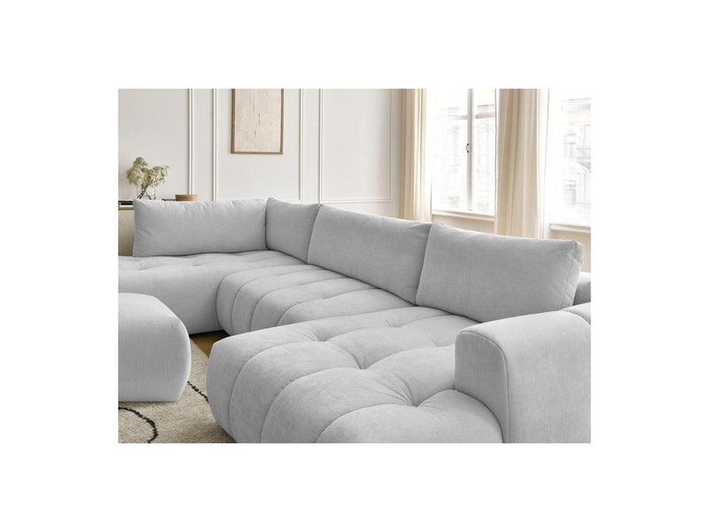 Canapé Panoramique Convertible - Fuji - Tissu Lisse Avec Pouf - Angle Droit