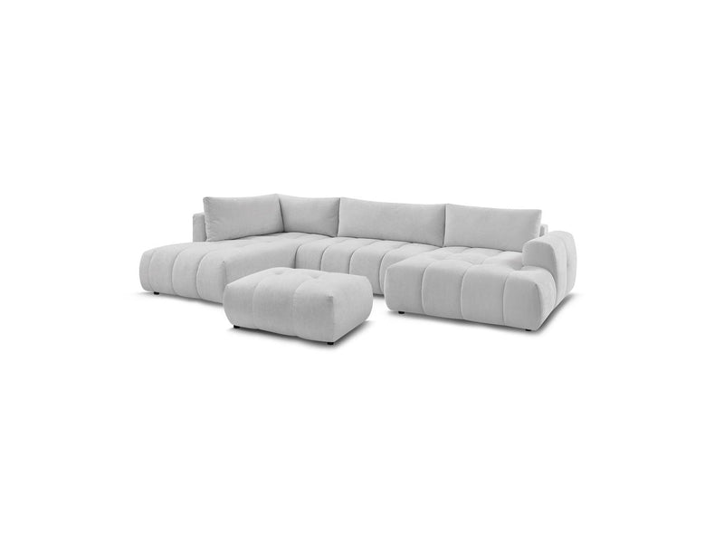 Canapé Panoramique Convertible - Fuji - Tissu Lisse Avec Pouf - Angle Droit