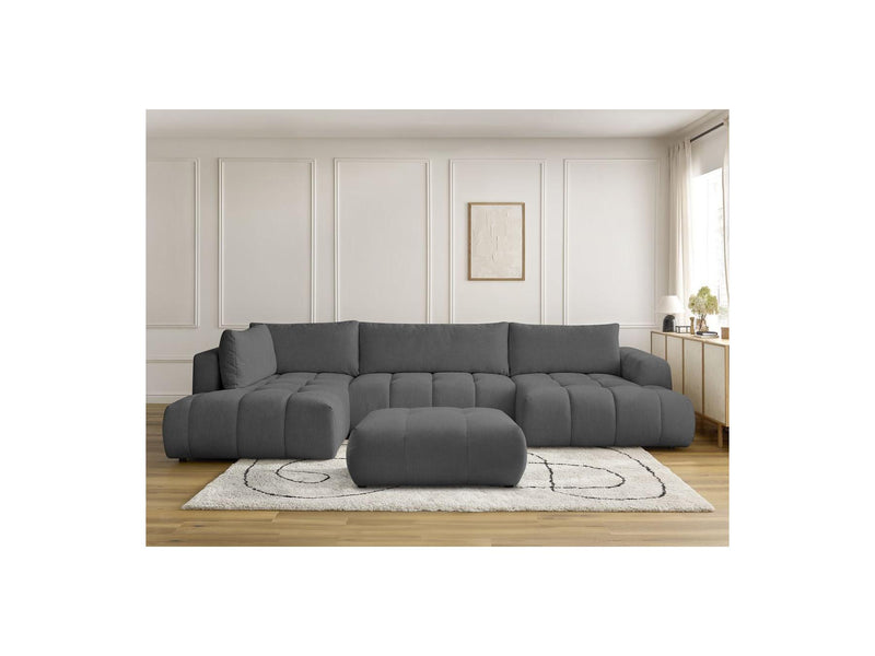 Canapé Panoramique Convertible - Fuji - Tissu Lisse Avec Pouf - Angle Droit