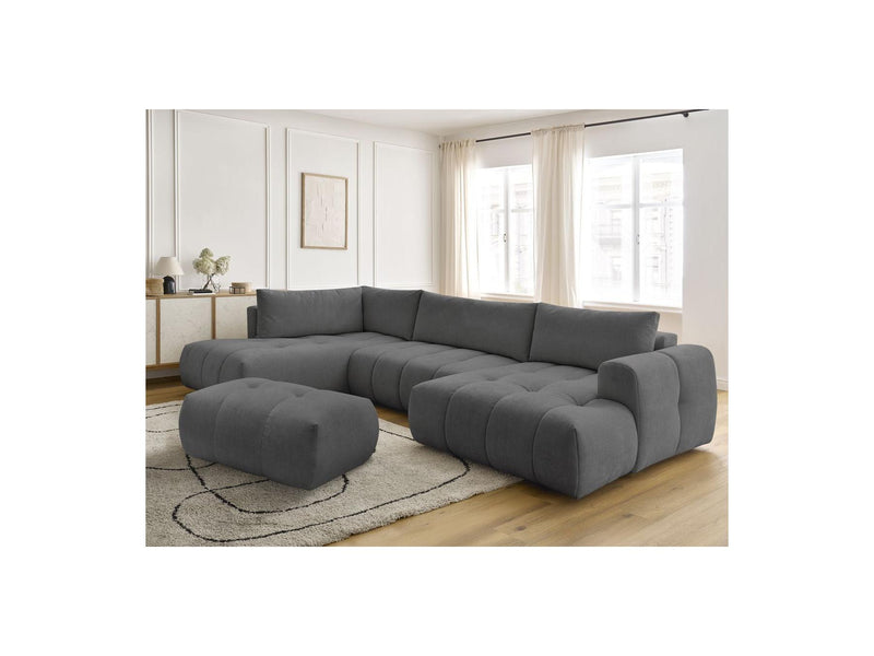 Canapé Panoramique Convertible - Fuji - Tissu Lisse Avec Pouf - Angle Droit