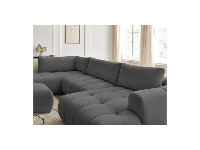 Canapé Panoramique Convertible - Fuji - Tissu Lisse Avec Pouf - Angle Droit