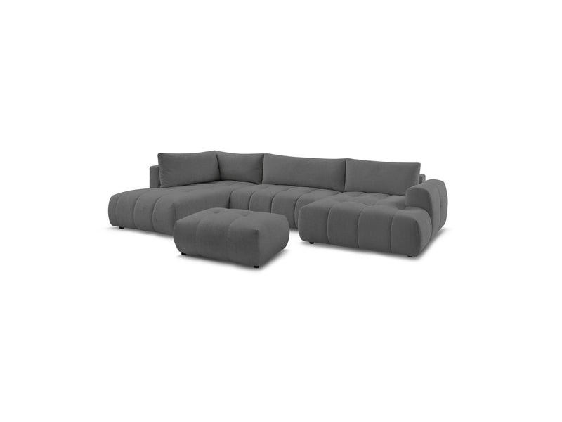 Canapé Panoramique Convertible - Fuji - Tissu Lisse Avec Pouf - Angle Droit