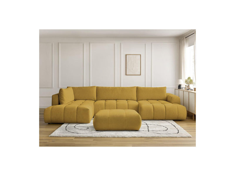 Canapé Panoramique Convertible - Fuji - Tissu Lisse Avec Pouf - Angle Droit