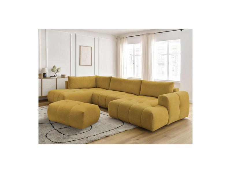 Canapé Panoramique Convertible - Fuji - Tissu Lisse Avec Pouf - Angle Droit