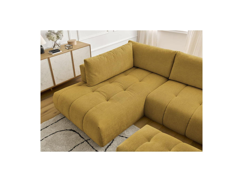 Canapé Panoramique Convertible - Fuji - Tissu Lisse Avec Pouf - Angle Droit
