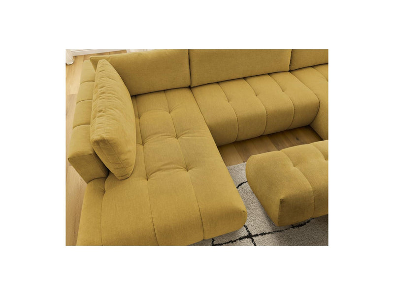 Canapé Panoramique Convertible - Fuji - Tissu Lisse Avec Pouf - Angle Droit
