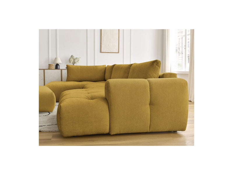Canapé Panoramique Convertible - Fuji - Tissu Lisse Avec Pouf - Angle Droit