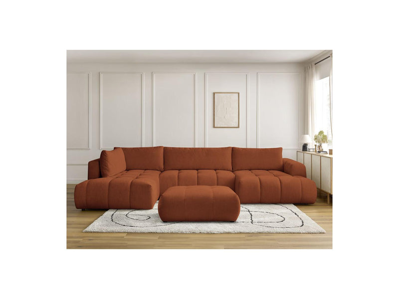 Canapé Panoramique Convertible - Fuji - Tissu Lisse Avec Pouf - Angle Droit