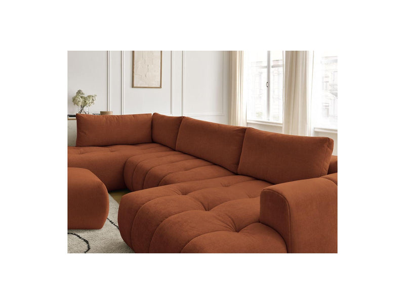 Canapé Panoramique Convertible - Fuji - Tissu Lisse Avec Pouf - Angle Droit