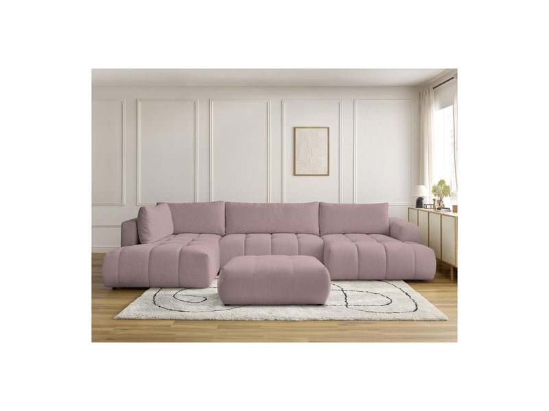 Canapé Panoramique Convertible - Fuji - Tissu Lisse Avec Pouf - Angle Droit